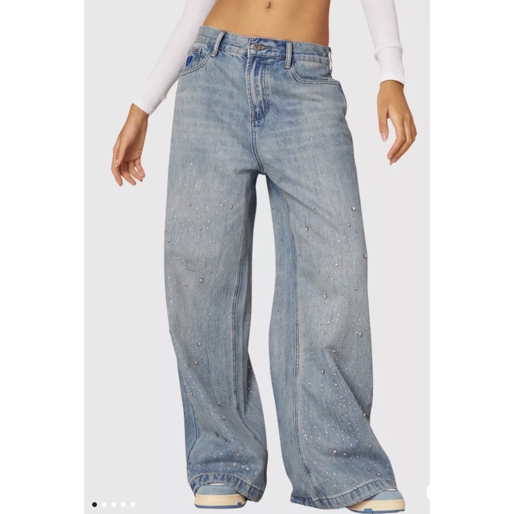 Aelfric Eden Rhinestone Midrise Baggy Jeans Size 28 NWT $110 MSRP